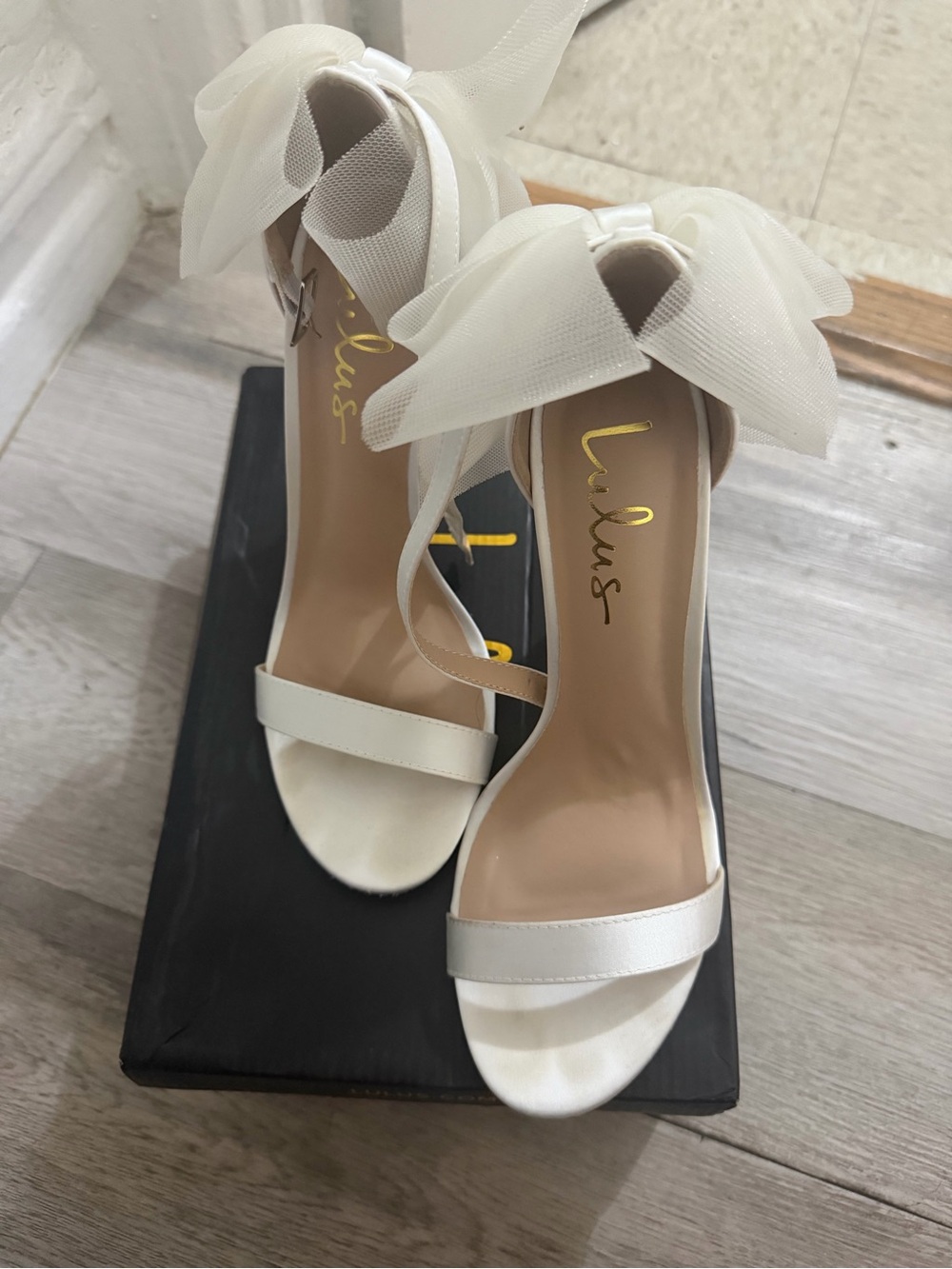 Lulu's White Bow Ankle-Strap Heels